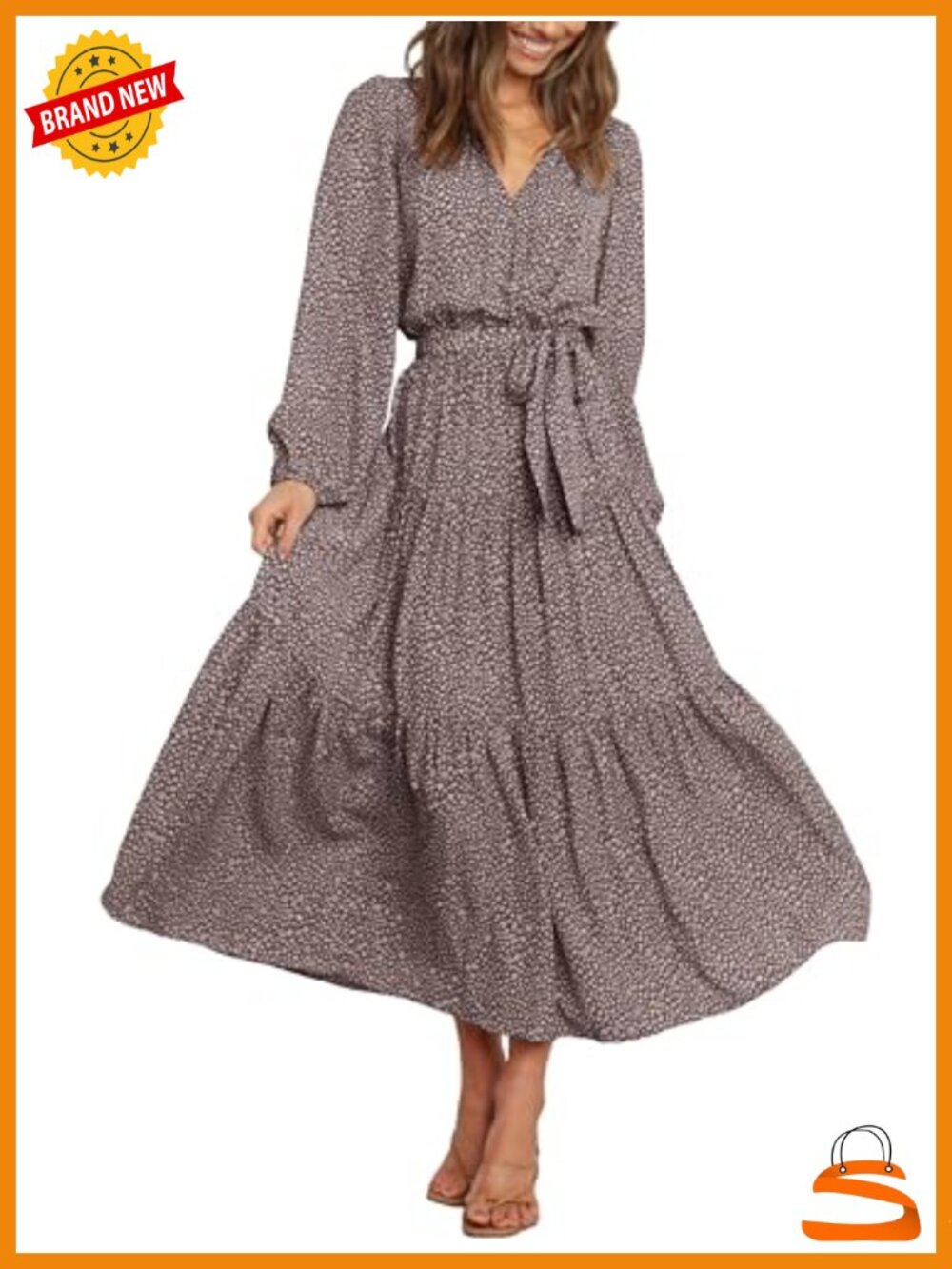 Boho Floral Wrap Maxi Dress Long Sleeve V-Neck Flowy